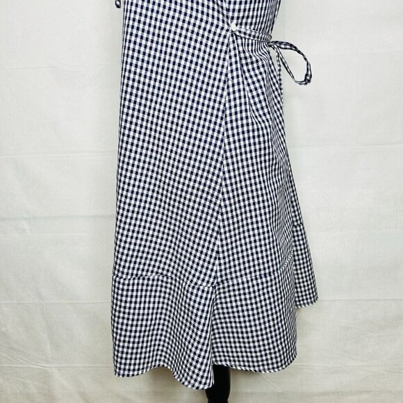 Zara Dress Size M Blue White Gingham Check Shift Short-Sleeve Tie Back - Picture 8 of 11